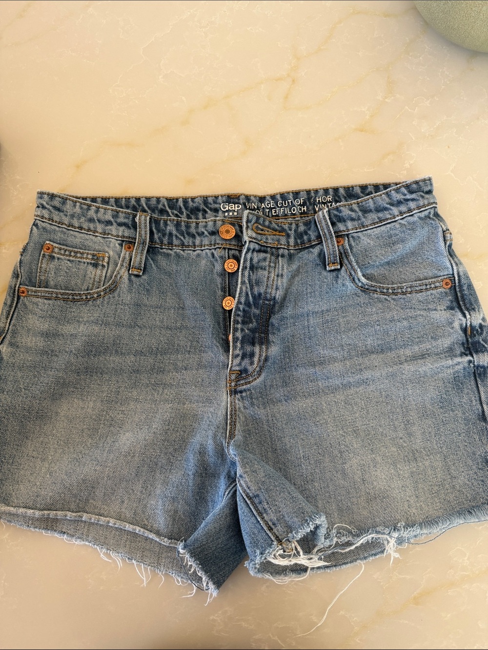 GAP Light Blue High-Rise Cutoff Denim Shorts